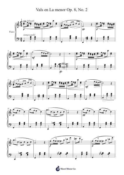 Vals en La menor, Op. 8, No. 2 Sheet Music by Tralie-Arr.Humera