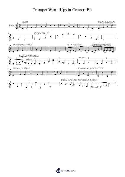 Trumpet Warm-Ups in Concert Bb Sheet Music by Bradbart-Arr.Ivescan Nelral
