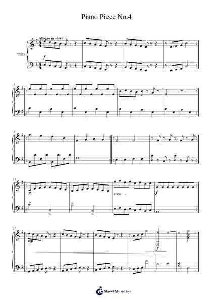 Piano Piece No. 4 Sheet Music by Hilel Cohen-Arr.Lytckey Comnel