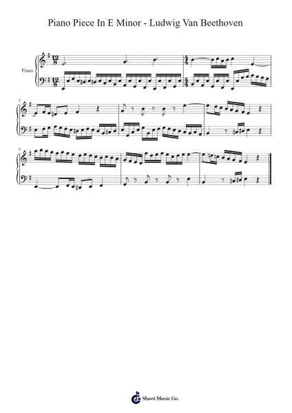 Piano Piece in E Minor Sheet Music by Ludwig van Beethoven-Arr.Saxel