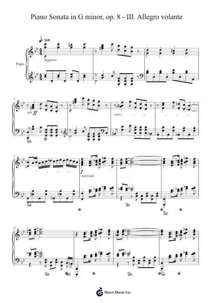 Piano Sonata in G Minor, Op. 8: III. Allegro volante Sheet Music by Ian Lee-Arr.Quenram
