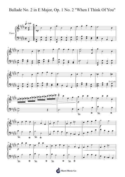 Ballade No. 2 in E Major, Op. 1 No. 2 "When I Think Of You" Sheet Music by Nathan Lau-Arr.Yorknor