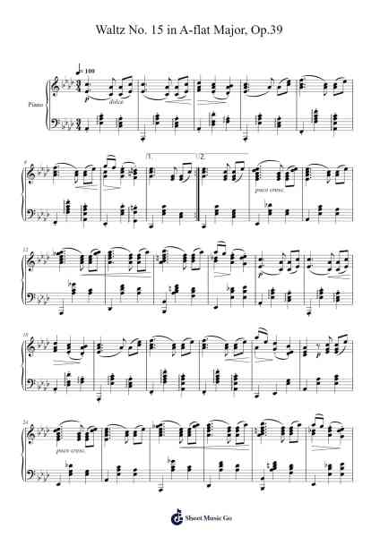 Waltz No. 15 in A-flat Major, Op.39 Sheet Music by Johannes Brahms-Arr.Longbohm