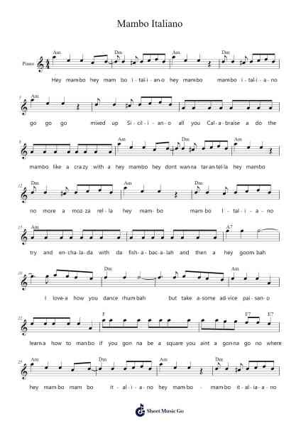 Mambo Italiano Sheet Music by Bob Merrill-Arr.Kennick