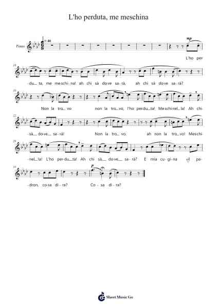 L'ho perduta, me meschina Sheet Music by Wolfgang Amadeus Mozart-Arr.Megreau Readeries
