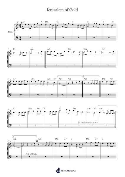 Jerusalem of Gold Sheet Music by Naomi Shemer-Arr.Stonelian Chantham