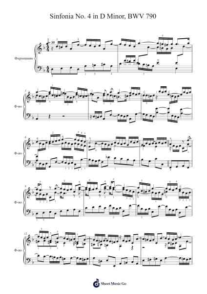 Sinfonia No. 4 in D Minor, BWV 790 Sheet Music by Johann Sebastian Bach-Arr.Paggo Bruhale