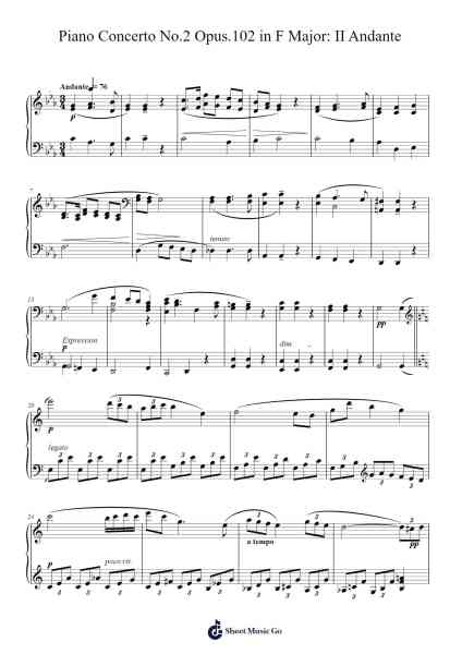 Piano Concerto No. 2 in F Major, Op. 102: II. Andante - Dmitri Shostakovich Sheet Music by Dmitri Shostakovich-Arr.Yetkim Vauglvis