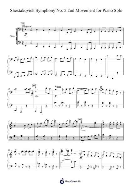 Symphony No. 5 in D Minor, Op. 47: II. Allegretto for Piano Solo Sheet Music by Dmitri Shostakovich-Arr.Dulshall