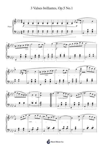 3 Valses brillantes, Op. 5 No. 1 Sheet Music by Thomas Dyke Acland Tellefsen-Arr.Wattsh