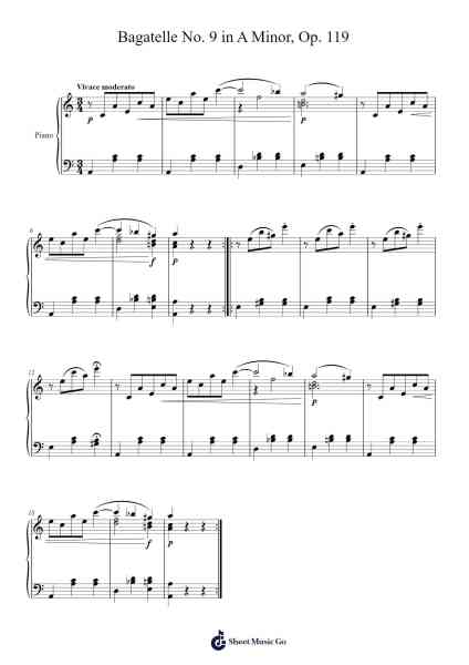 Bagatelle No. 9 in A Minor, Op. 119 Sheet Music by Ludwig van Beethoven-Arr.Mattvelt