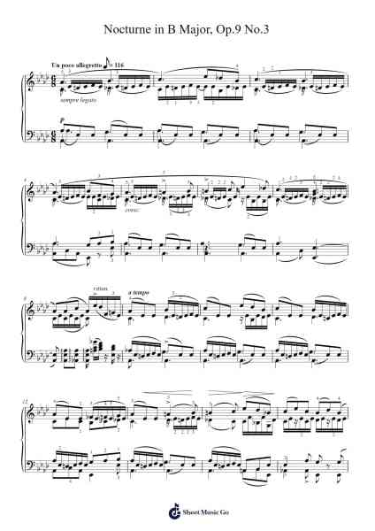 Nocturne in B Major, Op. 9 No. 3 Sheet Music by Frédéric Chopin-Arr.Hufaithe Deantate