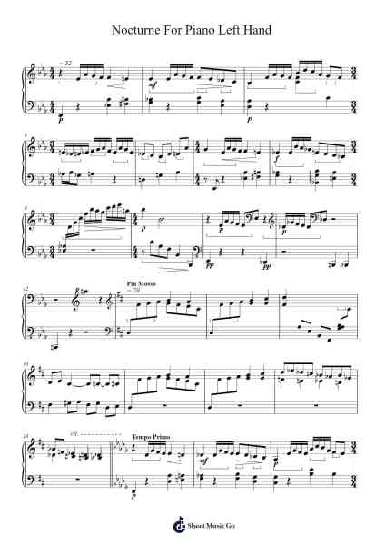Nocturne For Piano Left Hand Sheet Music by Michael C. Brown-Arr.Browneclaude Petmond