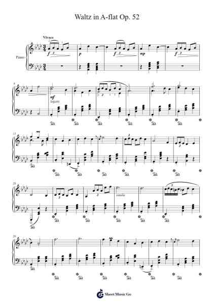 Waltz in A-flat Major, Op. 52 Sheet Music by Genewat Duttret-Arr.Woodcie Budad