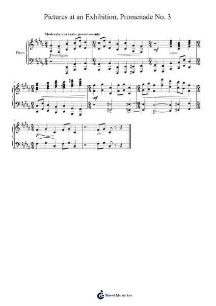 Pictures at an Exhibition: Promenade No. 3 Sheet Music by Modest Mussorgsky-Arr.Jendine