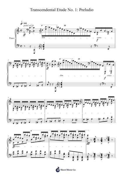 Transcendental Etude No. 1 in C Major, S. 139: Preludio Sheet Music by Franz Liszt-Arr.Saslaide Wattvic