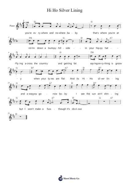Hi Ho Silver Lining Sheet Music by undefined-Arr.Mccan