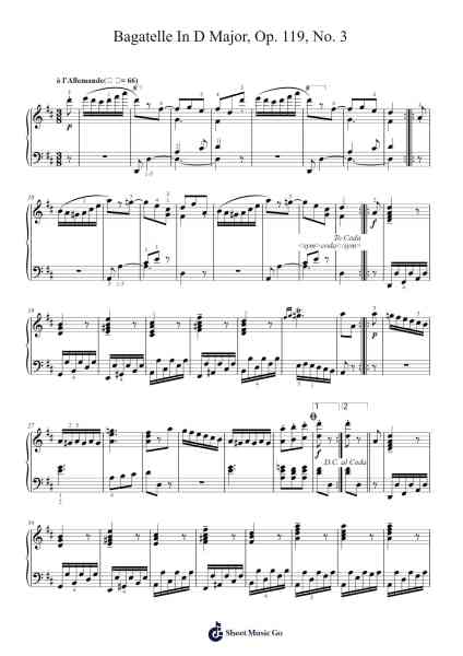 Bagatelle in D Major, Op. 119, No. 3 Sheet Music by Ludwig van Beethoven-Arr.Fowcoln