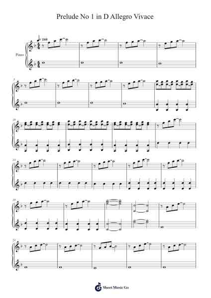 Prelude No 1 in D Allegro Vivace Sheet Music by Benjamin McLean-Arr.Beague Kinglor