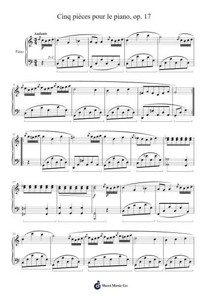 Cinq pièces pour le piano, Op. 17: III. Minuet Sheet Music by 20065364-Arr.Poshua Xansweet