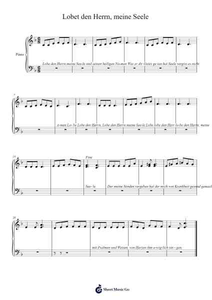 Lobet den Herrn, meine Seele Sheet Music by -Arr.Doych Phyljim