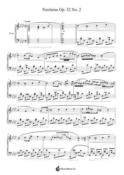 Nocturne Op. 32 No. 2 Sheet Music by Frédéric Chopin-Arr.Hoywoolf Lindses