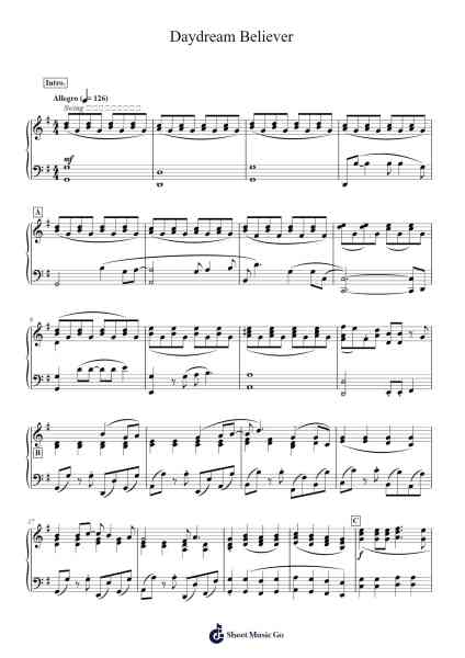 Daydream Believer Sheet Music by The Monkees-Arr.Minmeg Bobfax