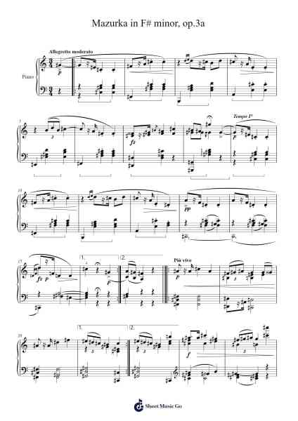 Mazurka in F-sharp Minor, Op. 3a Sheet Music by Caeser-Arr.Charnal Tayward