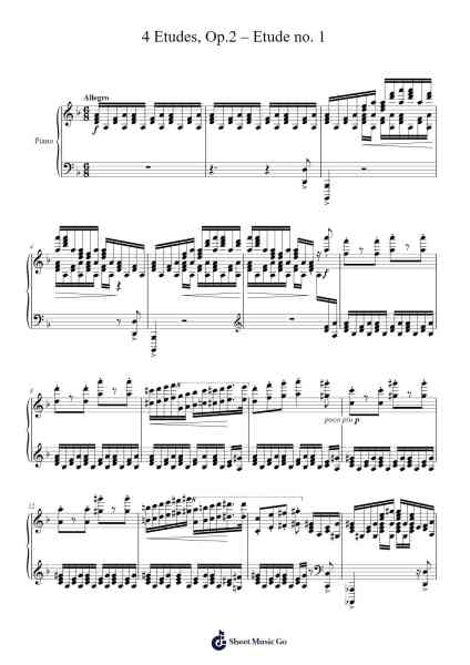 4 Etudes, Op. 2: No. 1 in D Minor Sheet Music by Sergei Prokofiev-Arr.Mablia Finkeith