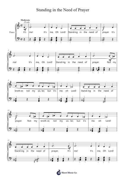 Standing in the Need of Prayer Sheet Music by African-American Spiritual-Arr.Hilltim Moobright