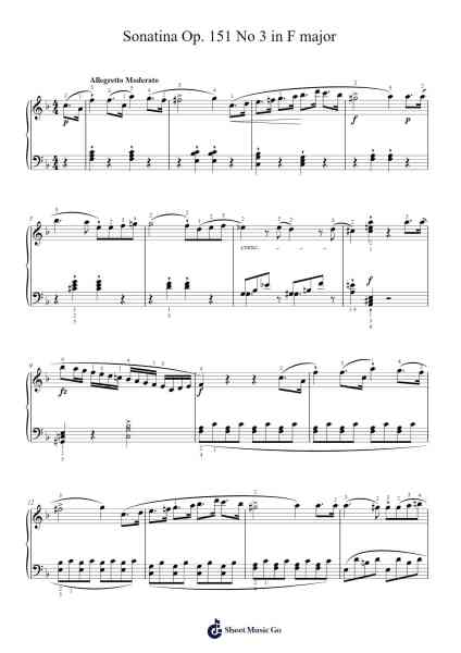 Sonatina Op. 151 No. 3 in F Major Sheet Music by Anton Diabelli-Arr.Maypaul
