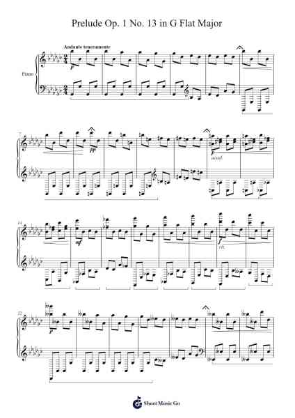 Prelude Op. 1 No. 13 in G Flat Major - Andante teneramente Sheet Music by ketexon-Arr.Hoywoolf Lindses