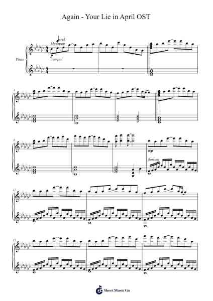 Again - Your Lie in April OST Sheet Music by Masaru Yokoyama-Arr.Lanme