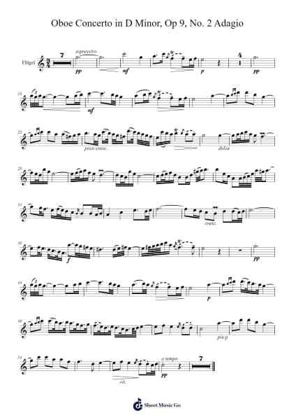 Oboe Concerto in D Minor, Op. 9, No. 2: II. Adagio Sheet Music by Tomaso Albinoni-Arr.Hornchards