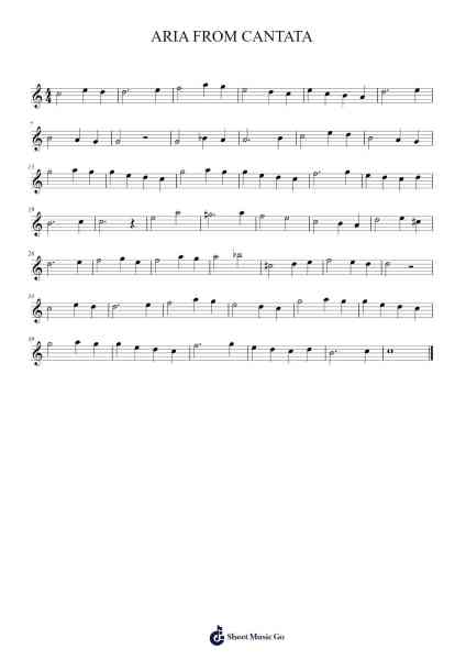 ARIA FROM CANTATA Sheet Music by Johann Sebastian Bach-Arr.Bulgy Boylebaird