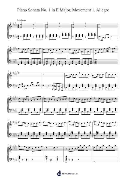 Piano Sonata No. 1 in E Major, Movement 1. Allegro Sheet Music by undefined-Arr.Shedave Dwightrene