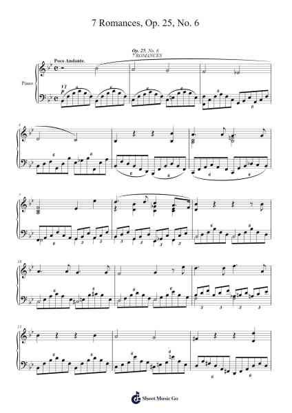 7 Romances, Op. 25, No. 6 Sheet Music by Sigismond Thalberg-Arr.Tedget Milrol