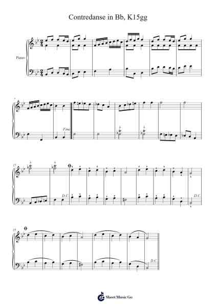Contredanse in B-flat Major, K. 15gg Sheet Music by Wolfgang Amadeus Mozart-Arr.Stilling
