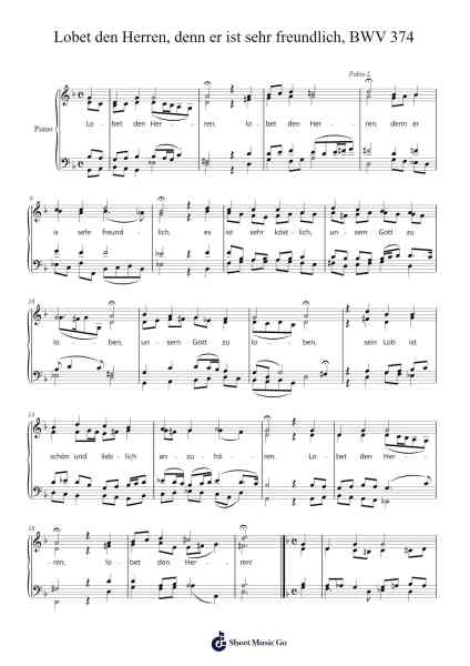 Lobet den Herren, denn er ist sehr freundlich, BWV 374 Sheet Music by Johann Sebastian Bach-Arr.Hugsay