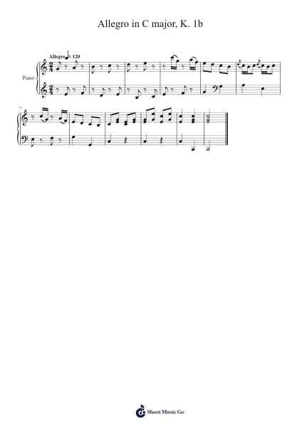 Allegro in C Major, K. 1b Sheet Music by Wolfgang Amadeus Mozart-Arr.Hoodlyle Joyyoung