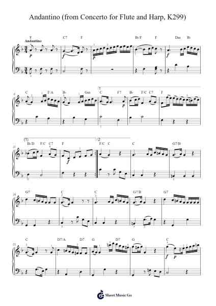 Concerto for Flute and Harp in C Major, K. 299: II. Andantino Sheet Music by Wolfgang Amadeus Mozart-Arr.Ausdam Pukin