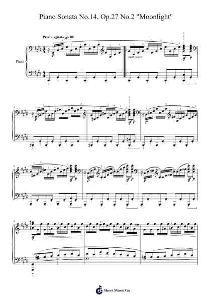 Piano Sonata No. 14 in C-Sharp Minor, Op. 27, No. 2 "Moonlight": III. Presto agitato Sheet Music by Ludwig van Beethoven-Arr.Clairenor Jouvic