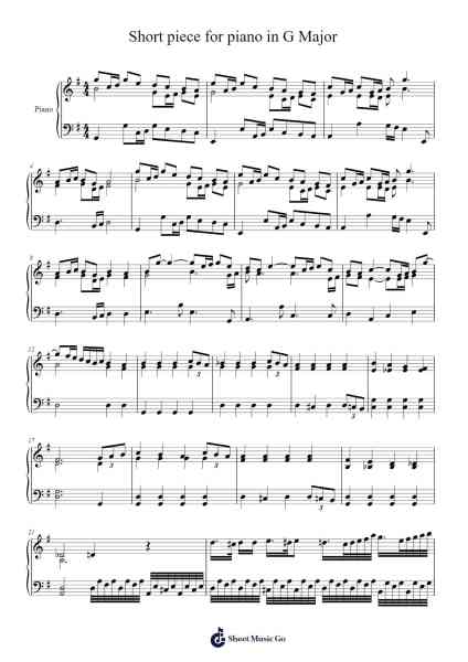 Short piece for piano in G Major Sheet Music by Tiago Bione-Arr.Sonfy Strasie