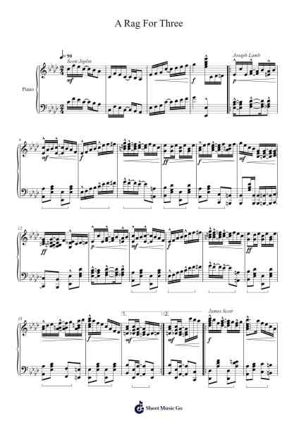A Rag For Three Sheet Music by Cameron Lee Simpson-Arr.Bobtab