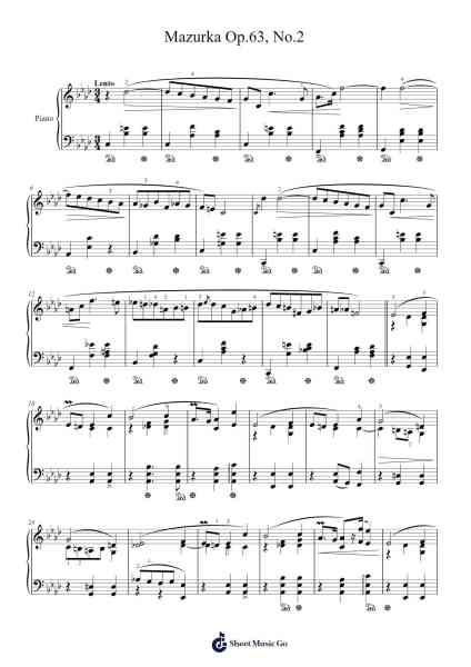 Mazurka in B Minor, Op. 63, No. 2 Sheet Music by Frédéric Chopin-Arr.Urclair