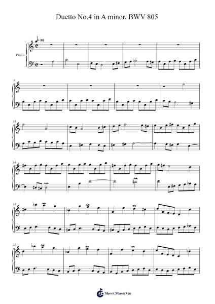 Duetto No. 4 in A Minor, BWV 805 Sheet Music by Johann Sebastian Bach-Arr.Phiphrey Bowthey