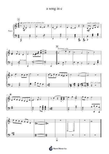 a song in c Sheet Music by Auscan Cochael-Arr.Lizbill
