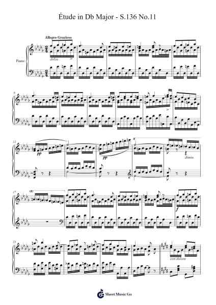 Étude in D-flat Major, S. 136 No. 11 악보 Franz Liszt - 편곡 Sawhy