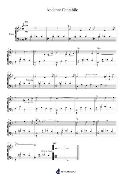 Andante Cantabile Sheet Music by Pyotr Ilyich Tchaikovsky-Arr.Pegholmes Anlett