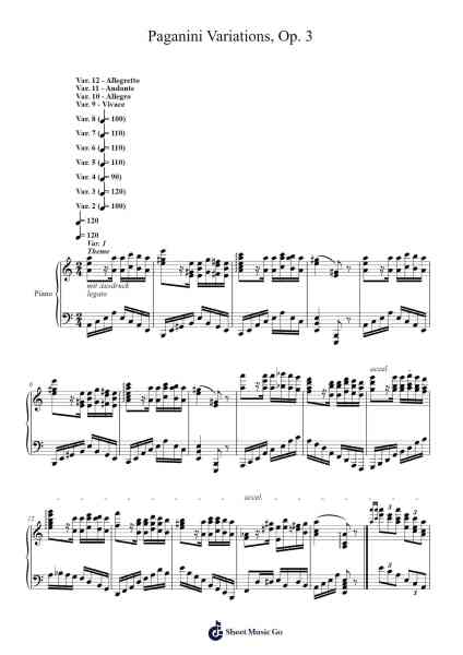 Paganini Variations, Op. 3 Sheet Music by Jonathan Offer-Arr.Canzel